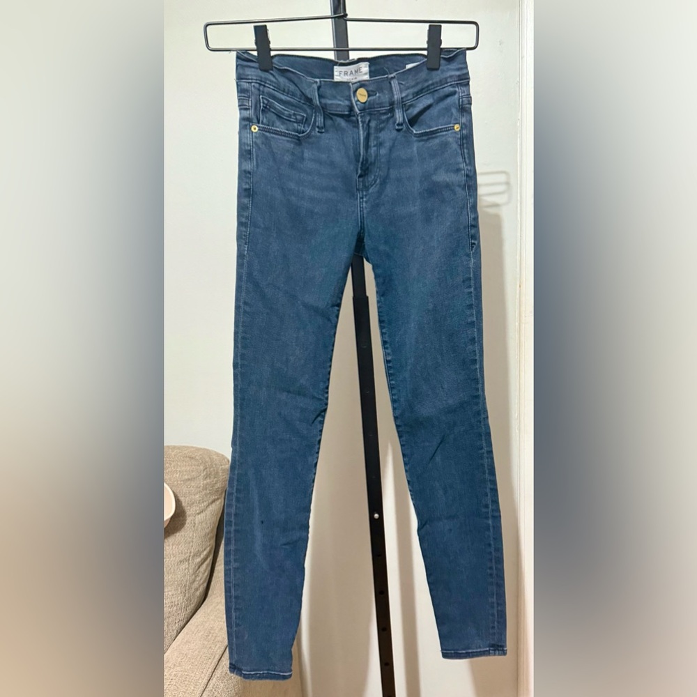 Frame Denim Le Skinny de Jeanne Dark Blue Jeans - Picture 1 of 6